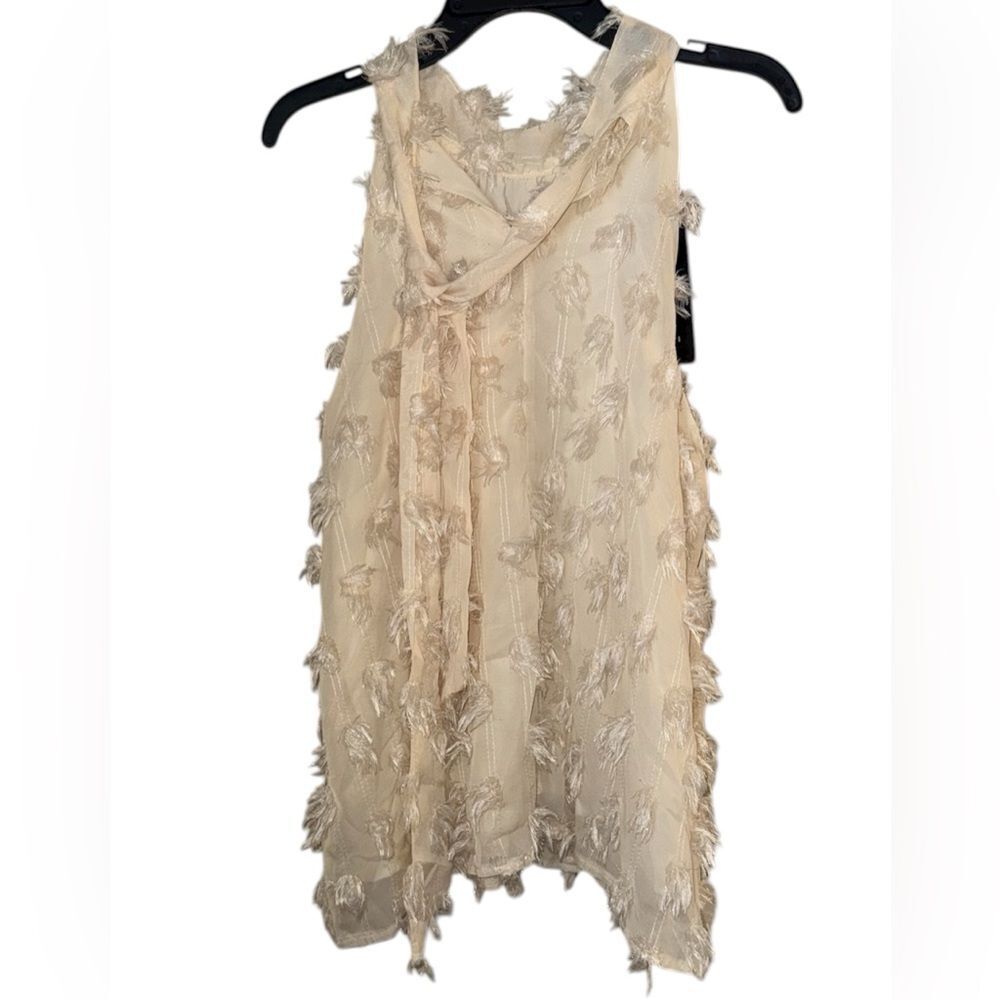 AMOLI Couture Ivory Tactile Tassel Fringe Cowl Neck Blouse NWT Large Top Busines - Picture 4 of 6